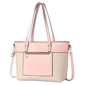 Borsa tote in ecopelle rosa e paglia intrecciata con tracolla e dettagli dorati