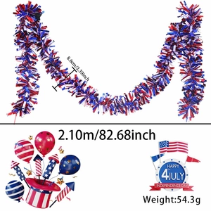 Detailed view of 2m red white blue tinsel garland with stars for US Independence Day