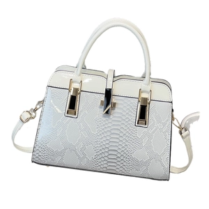 Luxurious white and grey crocodile pattern tote bag with top handle and shoulder strap