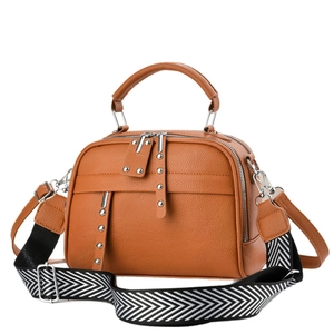 Litchi texture crossbody bag for women with silver rivets and dual shoulder straps