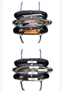 Internal structure of the embroidered tote showing multi-layer compartments and large capacity