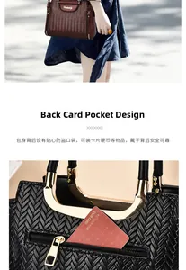 Detail showing anti-theft back pocket for cards on woven leather shoulder bag