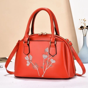 Women Floral Embroidery Handbag PU Leather Shoulder Crossbody Bag With Double Handles Gold Hardware Elegant Tote Satchel