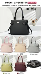 Detailed interior and dimensions of multi-color synthetic leather satchel handbags