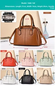 Detail of multi-compartment shell handbag with woven texture and adjustable shoulder strap