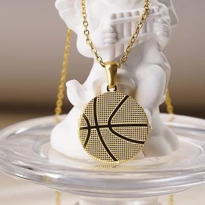 Golden stainless steel basketball pendant necklace with minimalist chain for sports fans