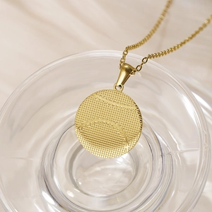 Golden stainless steel baseball pendant necklace with fine stitching texture for sports style