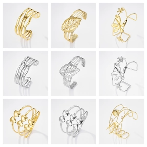 Moda Acciaio Inossidabile Ampio Svuotato Forma C Aperto Bracciale Polsino Per Donna Oro Argento Fiore Foglia Cuore Conchiglia Gioielli