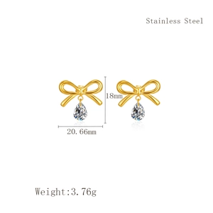 Bowtie zircon earrings in stainless steel with 18mm height and 20.66mm width dimensions