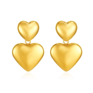 Elegante goldene Doppel-Herz-Ohrhänger mit polierter Spiegeloberfläche für Damen