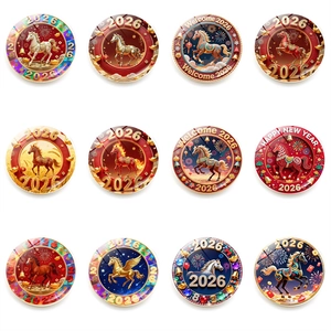 25mm Crystal Glass Fridge Magnet 2026 Year Of The Horse Magnetic Sticker For Kitchen Whiteboard New Year Celebration Home Decor