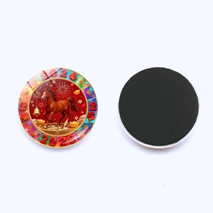Front and back view of a 2026 Year of the Horse crystal glass fridge magnet decoration