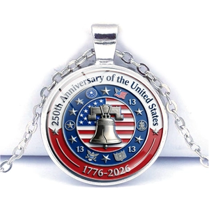 Detail of USA 250th Anniversary pendant with Liberty Bell and stars in glass dome