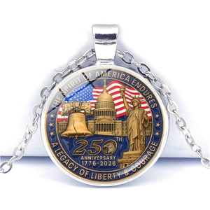 Detail of USA 250th Anniversary necklace with flag and Statue of Liberty pendant