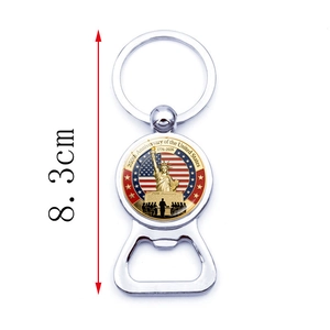 Silver metal 250th anniversary bottle opener keychain with USA liberty design