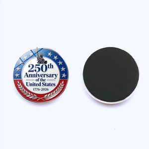 Détail d'aimant de frigo 250e anniversaire USA avec silhouette de Liberté et dos magnétique