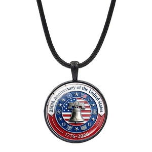 US 250th anniversary necklace featuring liberty bell emblem and 1776-2026 engraving