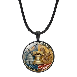 US 250th Anniversary necklace featuring Independence symbols on a glass pendant