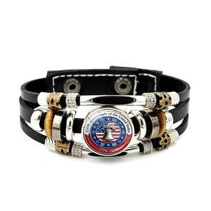 Bracciale multistrato in pelle da uomo con perline commemorative del 250° anniversario USA