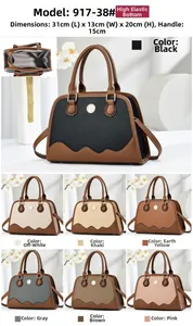 Detailed dimension guide for vintage top handle bag with seven color options shown
