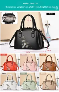 Detailed size parameters of an embroidered handbag with multi-color shell design options