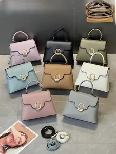 Detailed grid of textured leather crossbody bags in 8 colors with size specifications