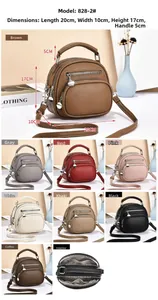 Detailed dimensions of multi-zipper leather shoulder bag with 20x10x17cm size specs