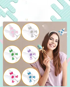 Detail showing multi-color Easter bunny ear headbands with festive polka dot bows and patterns