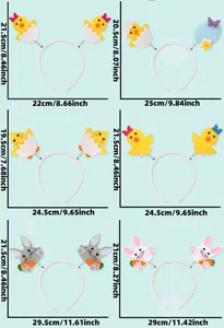 Size chart showing height and width in cm and inches for Easter chick and bunny headbands