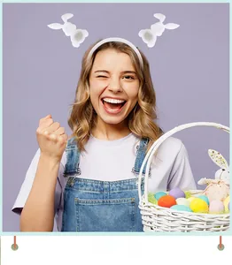 Detailed view of Easter bunny ear headband with polka dots and spring attachment