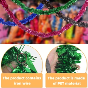 2m colorful PET tinsel garland with iron wire core for festive party and wedding decoration