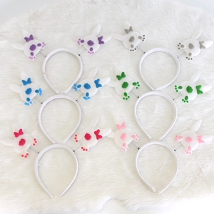 Set of 6 colorful Easter bunny headbands with plush rabbit back design for party decoration