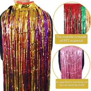 Colorful PET foil fringe cape for party costume and stage performance DIY decoration