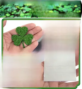 Dettaglio cornice a trifoglio verde glitterato con punti adesivi per decorazione DIY
