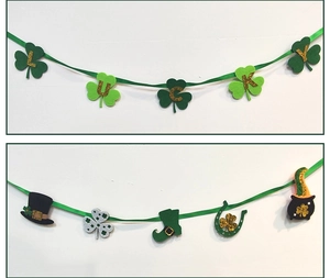 Detail van groene St. Patrick's Day Lucky klaverbanner met feestelijke gouden glitterletters
