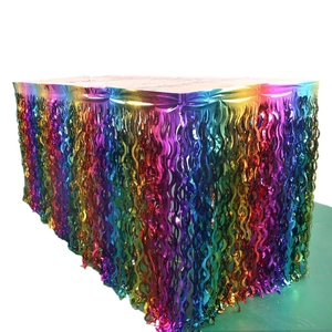 Regenbogenfarbene Metallic-Folien-Tischdecke für festliche Geburtstags- und Hochzeitsfeiern