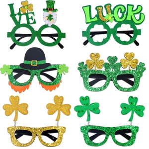 Occhiali da Festa per San Patrizio Verde Oro Trifoglio Glitter Feltro Costume Occhiali Accessori Fotografici per Celebrazione Festival Irlandese