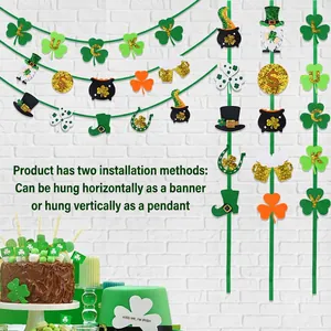 St. Patrick's Day vilten slinger met klavertjes gouden munten en kabouterhoed decor