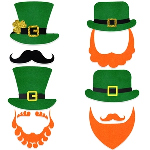 Kit de 8 accessoires photo Saint-Patrick avec chapeaux hauts-de-forme verts et barbes rousses