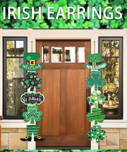 Décoration de porte Saint-Patrick avec trèfles verts et chapeaux irlandais