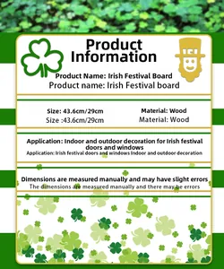 Infographie montrant les dimensions 43,6x29cm et le matériau en bois du panneau irlandais