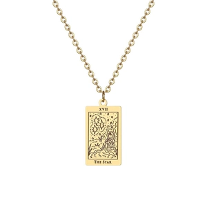 Collier avec pendentif carte de tarot dorée L'Étoile et chaîne à maillons simples