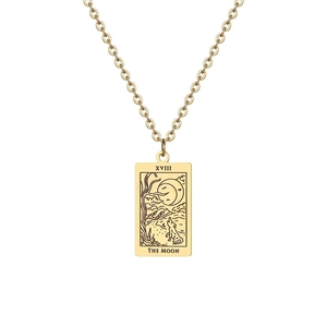 Collier tarot doré en acier inoxydable avec pendentif rectangulaire La Lune XVIII