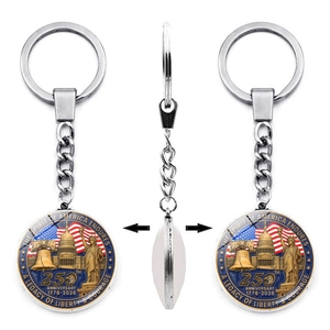 Detail of USA 250th anniversary metal keychain showing patriotic 1776-2026 design