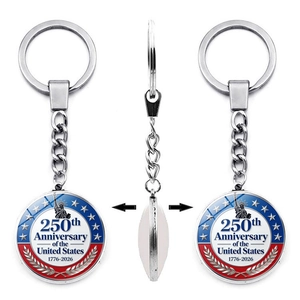 Detail view of the 250th anniversary United States commemorative metal keychain pendant