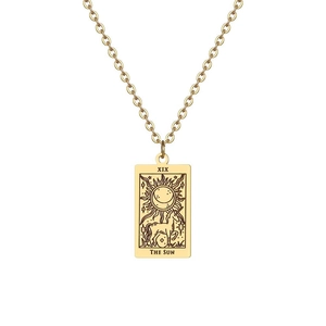 Collier tarot doré avec pendentif Le Soleil et chaîne à maillons polis pour hommes et femmes
