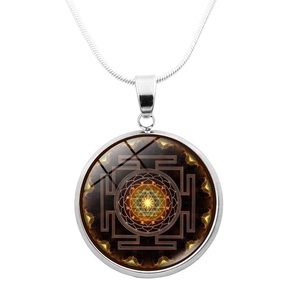 Mandala Flower Glass Cabochon Pendant Necklace Bohemian Ethnic Yoga Jewelry Alloy Snake Chain For Men Women