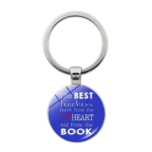 Polished silver keychain with 'Best teachers teach from the heart' quote charm