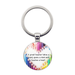 Teacher Appreciation Gift Silver Zinc Alloy Keychain Glass Cabochon With Inspirational Quotes Heart Pencil Pattern Jewelry