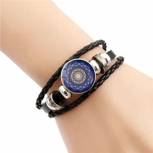 Handmade multilayer leather Mandala yoga bracelet with woven cord and beads